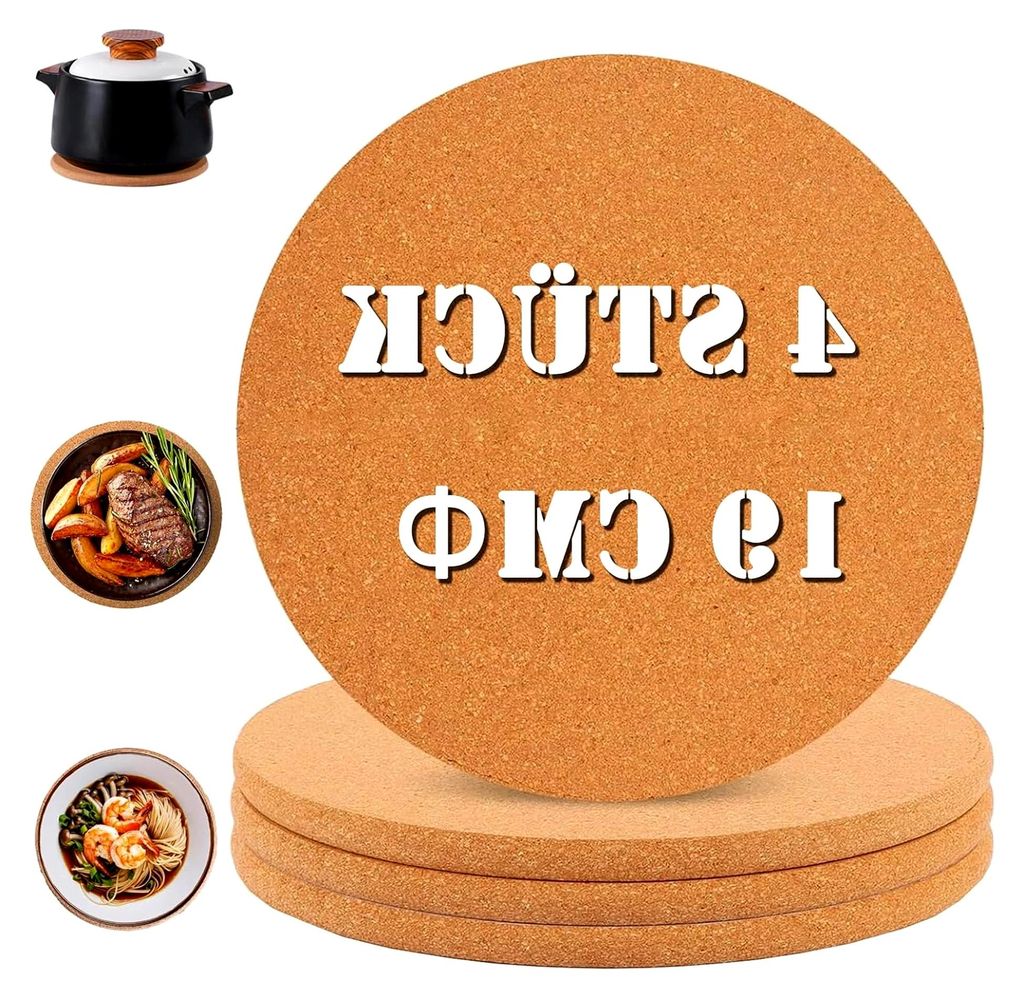 4er Set Korkuntersetzer, Rutschfeste Hitzebeständige Untersetzer, 19 cm Holz Korkuntersetzer, Wiederverwendbare Hitzebeständige Untersetzer für ...