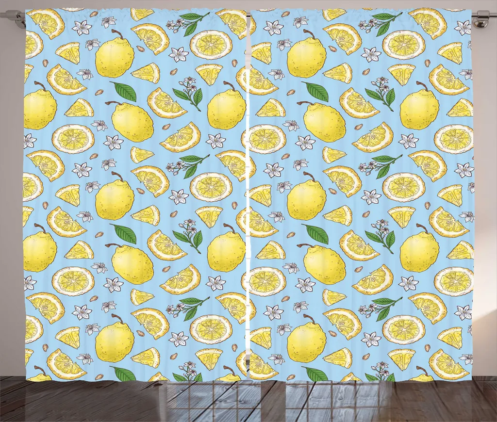 ABAKUHAUS Rideau Citron Art Floral 280x225cm avec Crochets Bleu Jaune