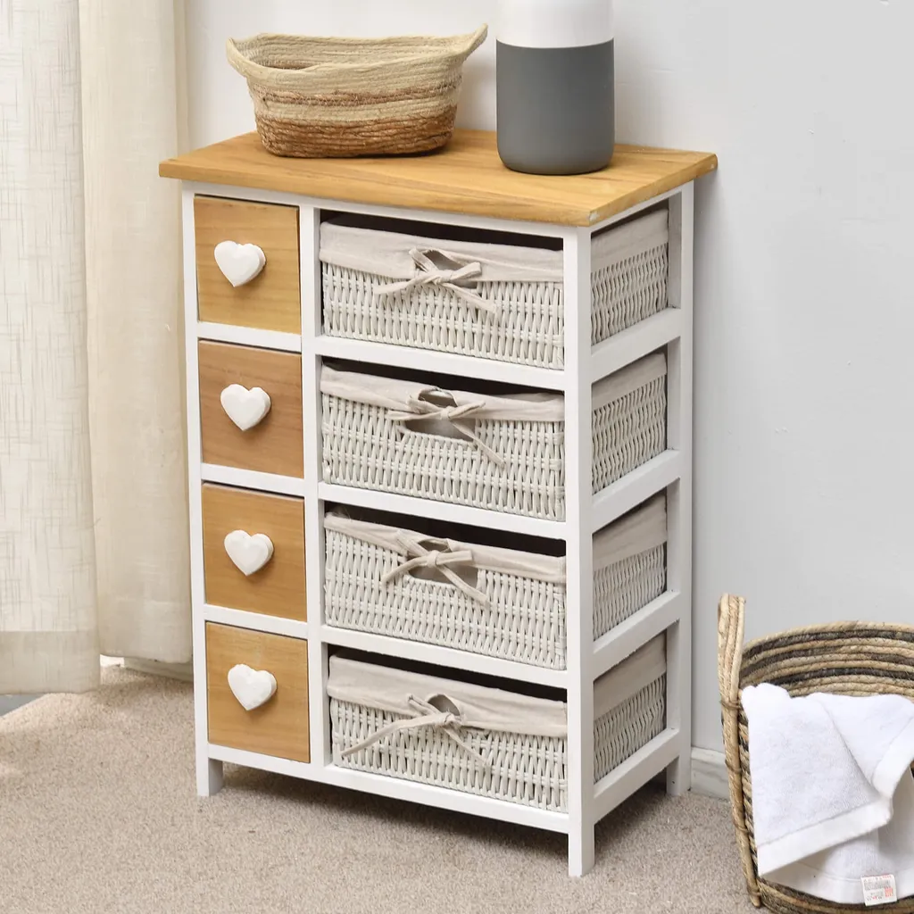 Petite Commode 8 Tiroirs Gain de Place Solution Rangement Bois Osier