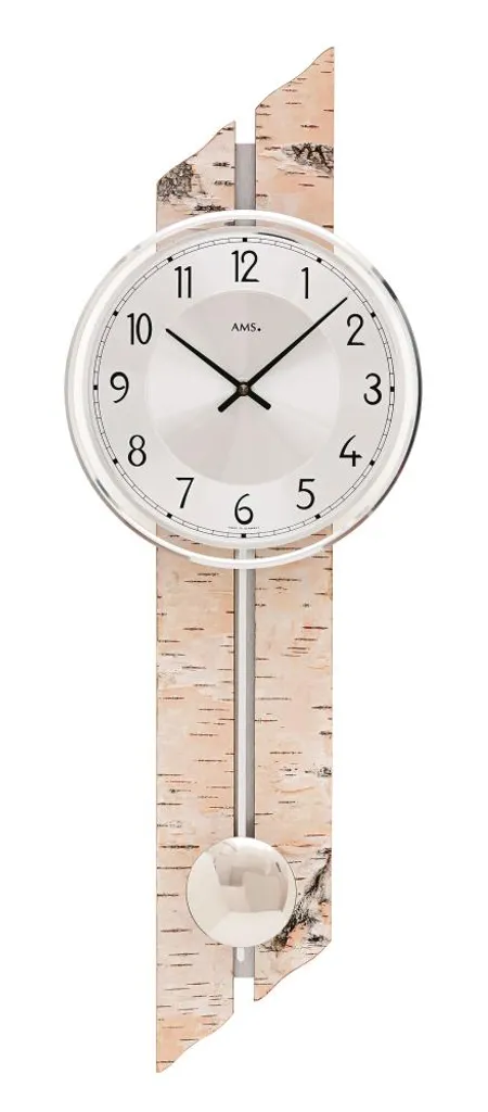 Pendule murale AMS 7470 classique en bois et verre de 22 x 65 x 8 cm