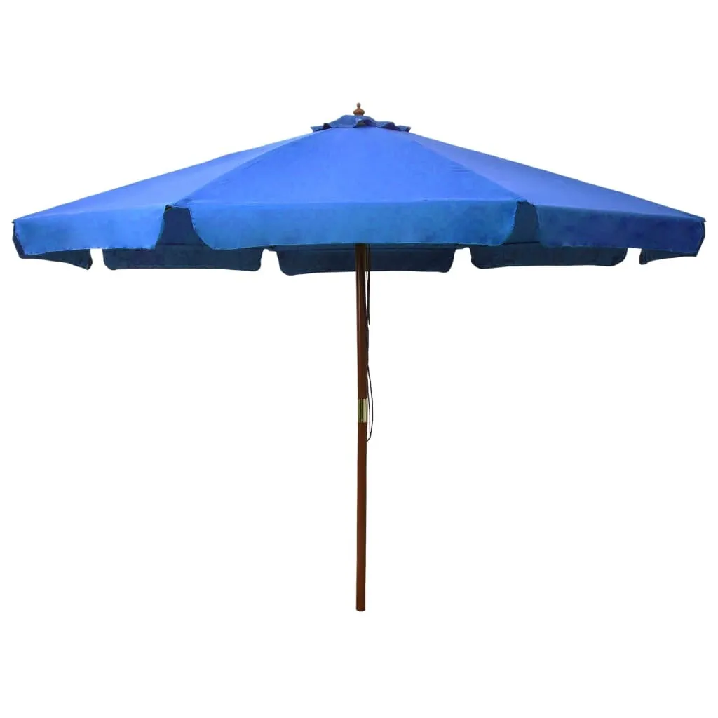 Grand parasol de jardin circulaire 330 cm bleu azur mât bois massif