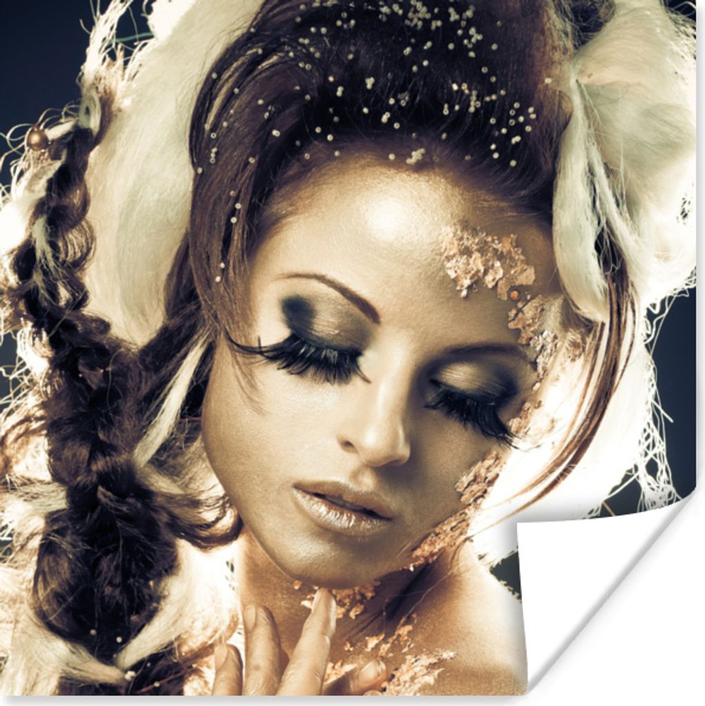MuchoWow Poster Frau - Gold - Lidschatten 30x30 cm - Wandposter - Printing