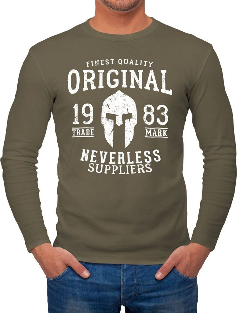 Herren Longsleeve Sparta Helm Original Gladiator Vintage Langarmshirt Neverless khaki 3XL