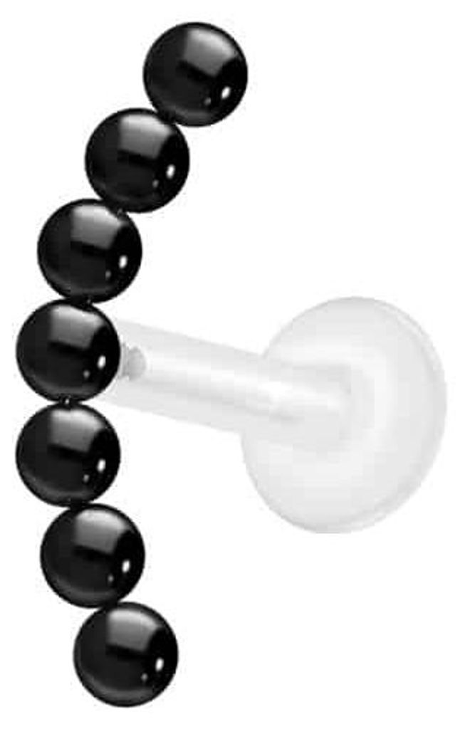 Ohrpiercing, Nasenpiercing PTFE Labret mit Innengewinde + Titan-Aufsatz 7 KUGELN Schwarz Stablänge: 7mm | Stabstärke: 1,2mm