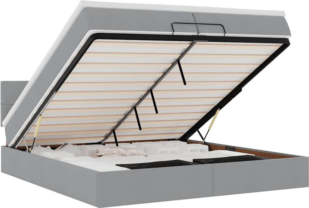 vidaXL Ottoman-Bett mit Matratzen & LEDs Hellgrau 200x200 cm Stoff