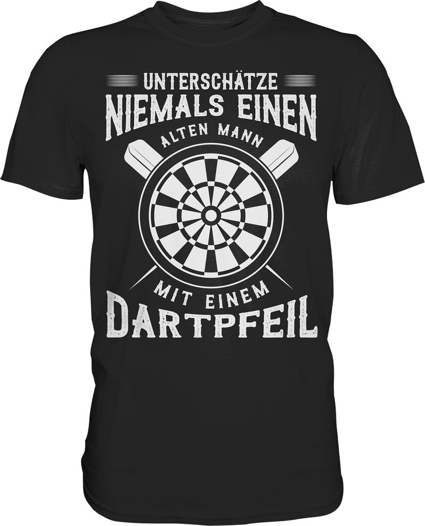 Unterschätze keinen alten Mann mit Dartpfeil Dart T-Shirt – Produktbild 
