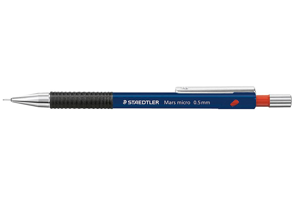 A studio shot of a mechanical pencil against a white background.