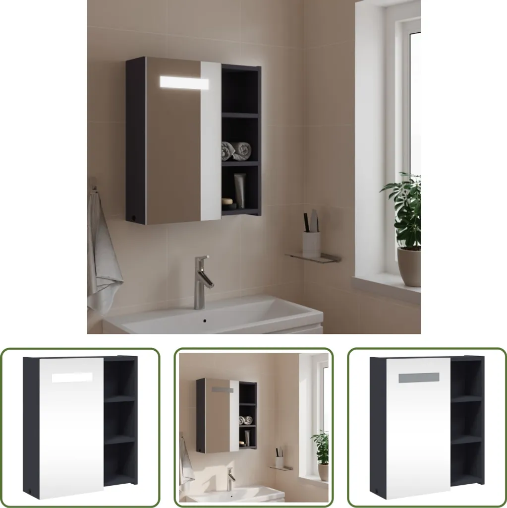 Armoire de toilette LED The Living Store gris 45x13x52 cm pour salle de bain