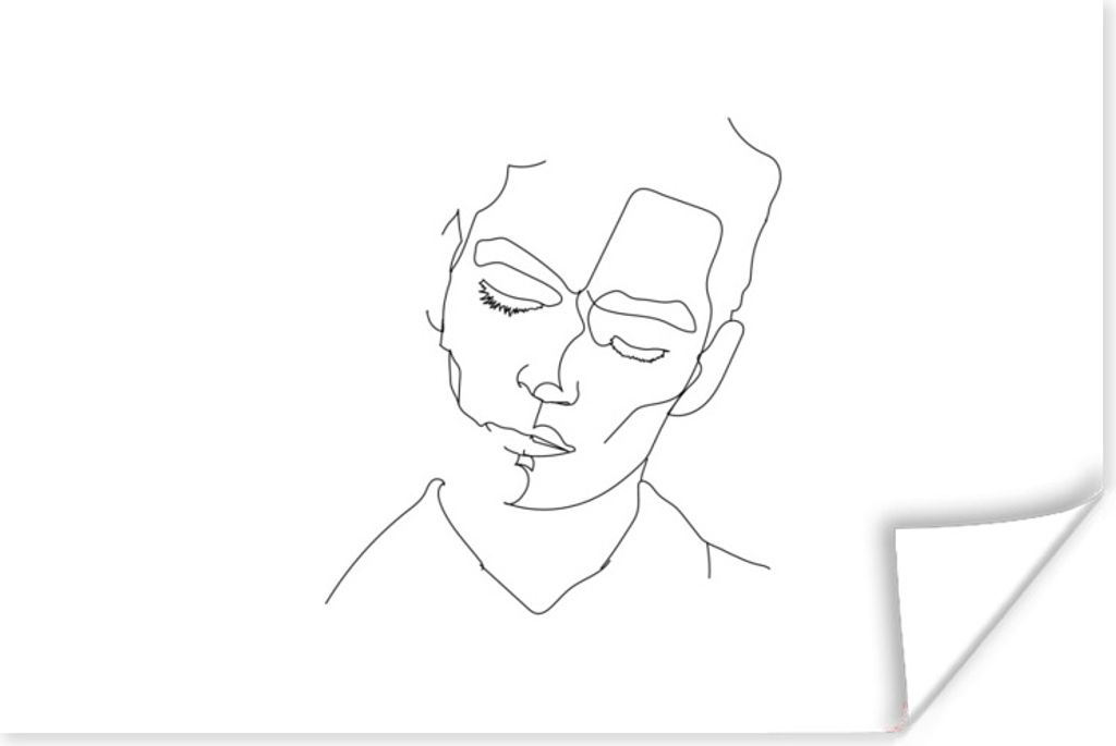 MuchoWow Poster Mann - Porträt - Strichzeichnung 30x20 cm - Plakate - Print