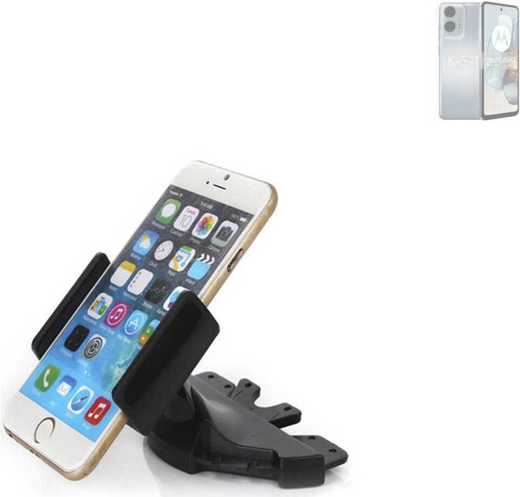 K-S-Trade CD Schlitz Halterung kompatibel mit Motorola Moto G24 Power Autohalterung KFZ-Halter Radio Handy Halterung 360° drehbar schwarz