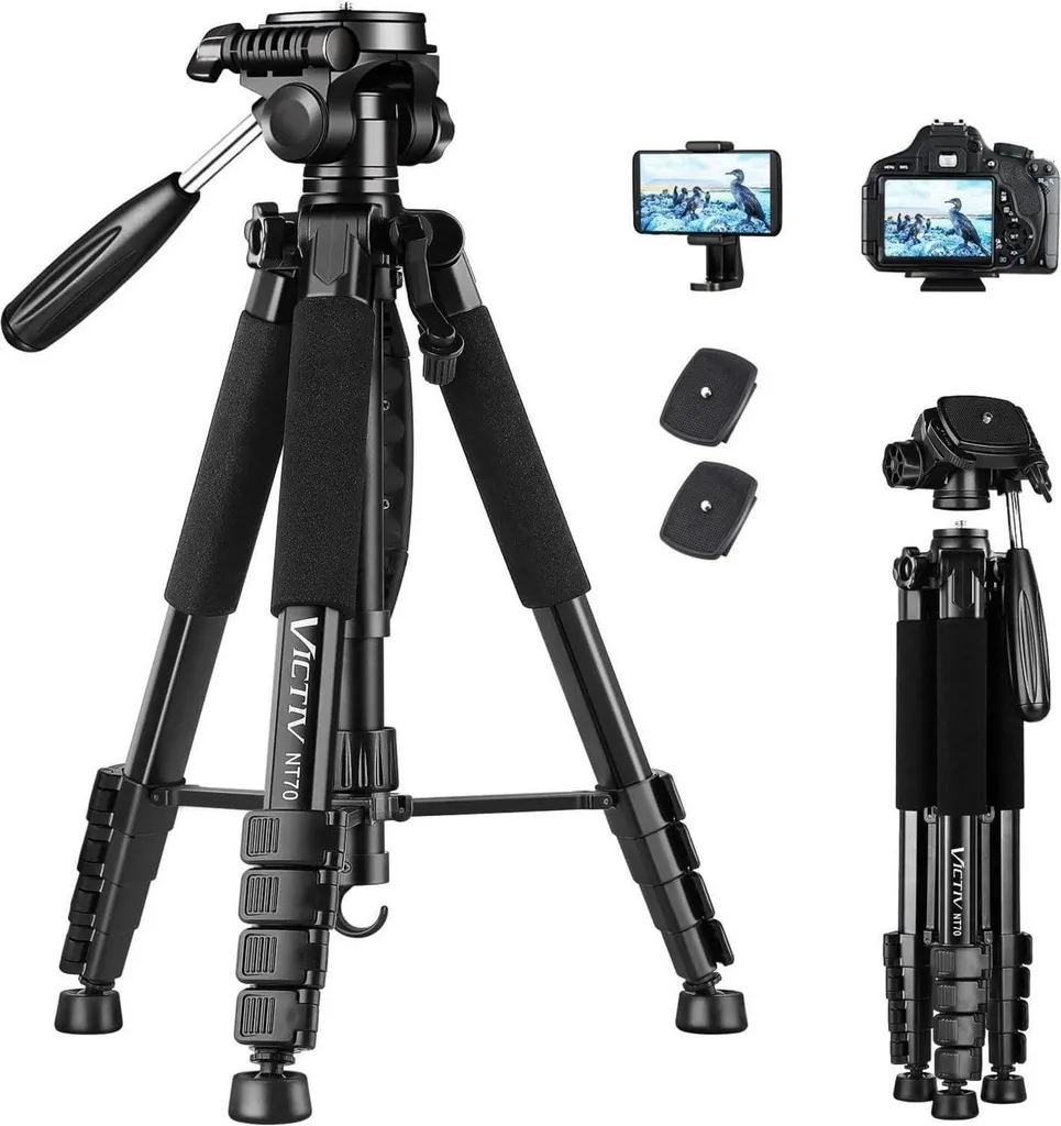 Victiv treppiede per fotocamera altezza 185cm testa a 3 vie per DSLR Canon Nikon Sony Smartphone Nero