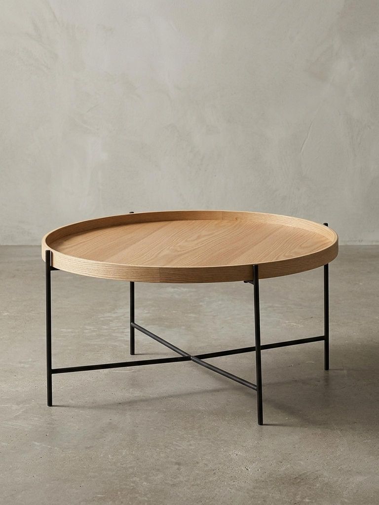 Couchtisch, Moderner Holztisch mit Eichenholz Furnier und stabilen Metallgestell, Elegantes, zeitloses Design. 78x78x40 cm | Kadima Design