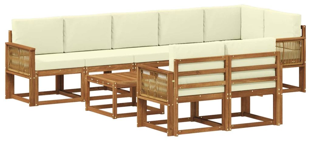 Outdoor-Sofagarnitur mit Kissen 9 pcs Natur und Creme Polyester