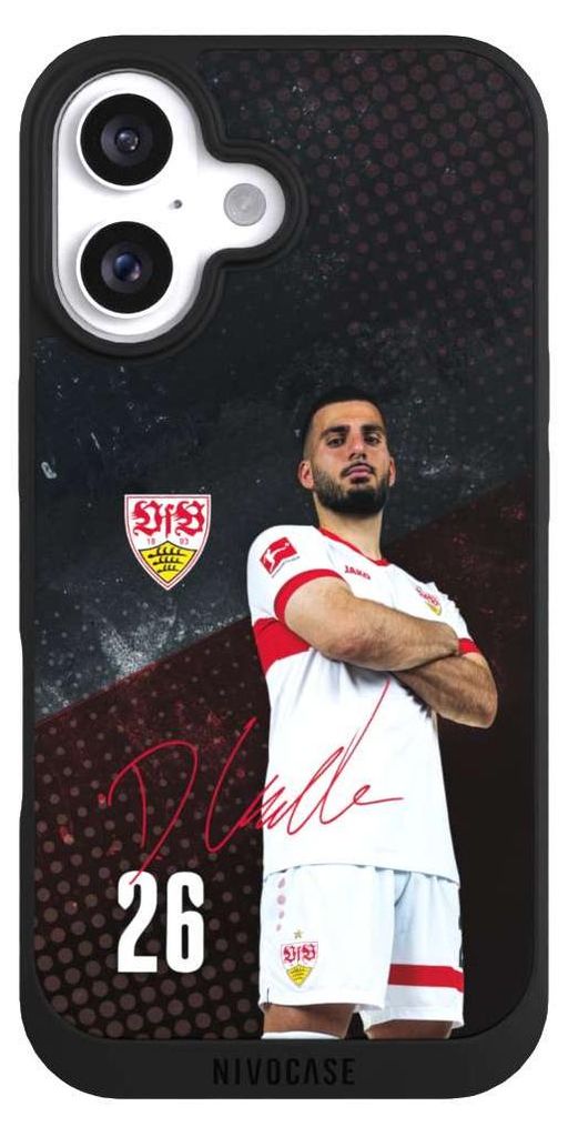 NIVOCASE Handyhülle für Apple iPhone 16 Hülle NIVOpure Case Schwarz Offizielles Lizenzprodukt VfB Stuttgart Deniz Undav