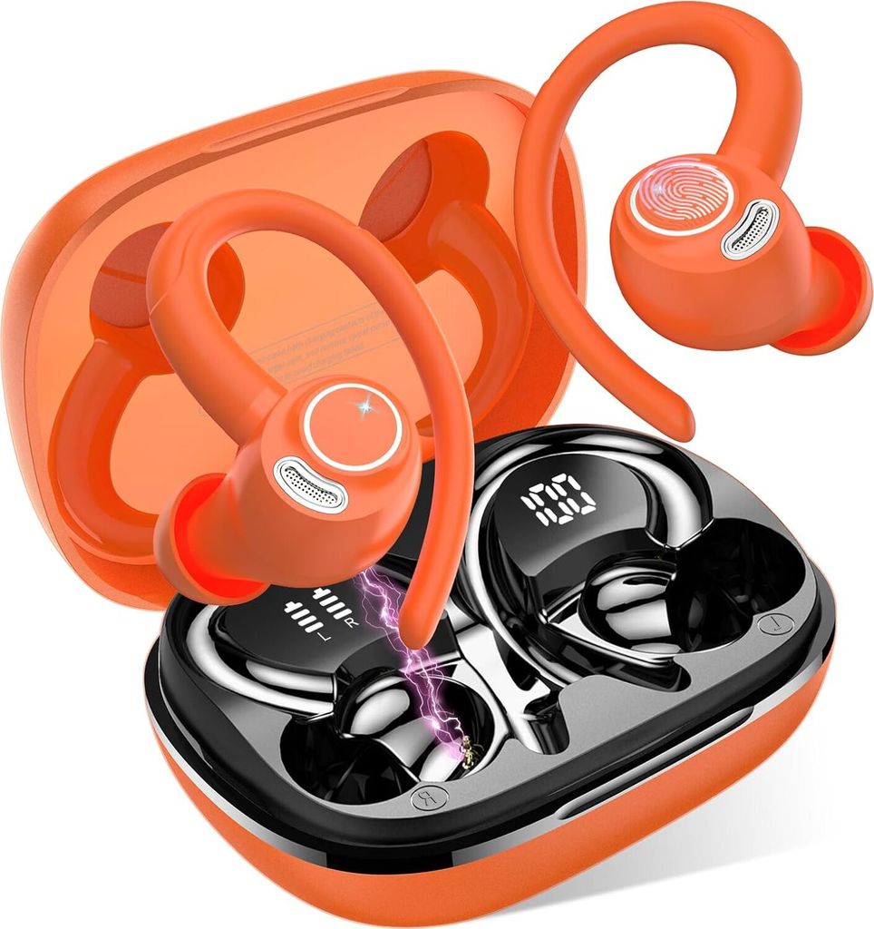 Kabellos Bluetooth 5.3 mit HD Mic, Herausragender Sound, 40 Std Spielzeit, Comfort Fit, Dual LED-Anzeige, IP7 Wasserdicht mit Ohrhaken