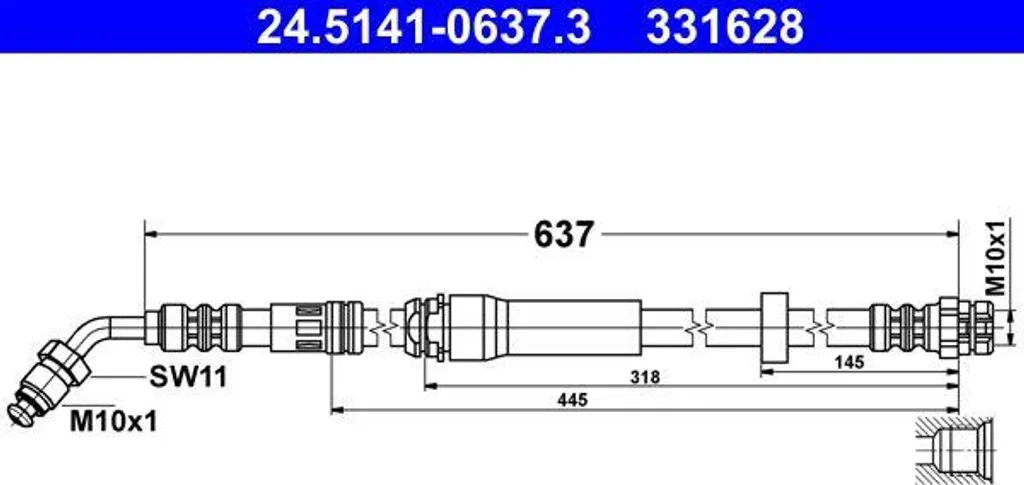 Flexible de frein hydraulique renforcé pour Audi A4 8W et A5 F5 ATE