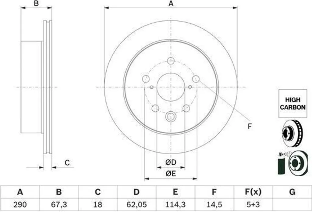 Bosch 0 986 479 G64 Disque de Frein OE 4243153020 pour Lexus IS III E3