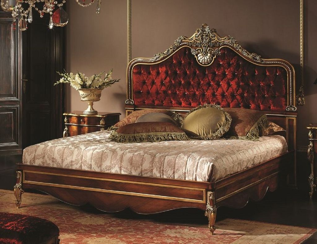 Casa Padrino Luxus Barock Doppelbett Bordeauxrot / Braun / Gold / Silber - Prunkvolles Massivholz Bett mit Swarovski Kristallglas - Barock Schlafzi...
