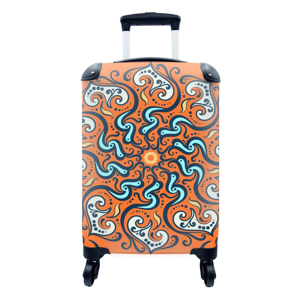 MuchoWow Koffer Handgepäck Trolley Rollkoffer Kleine Reisekoffer mit 4 Rollen - Blume - Weiß - Blau - Muster - Cabin Size < 55x40x23 cm & 55x40...