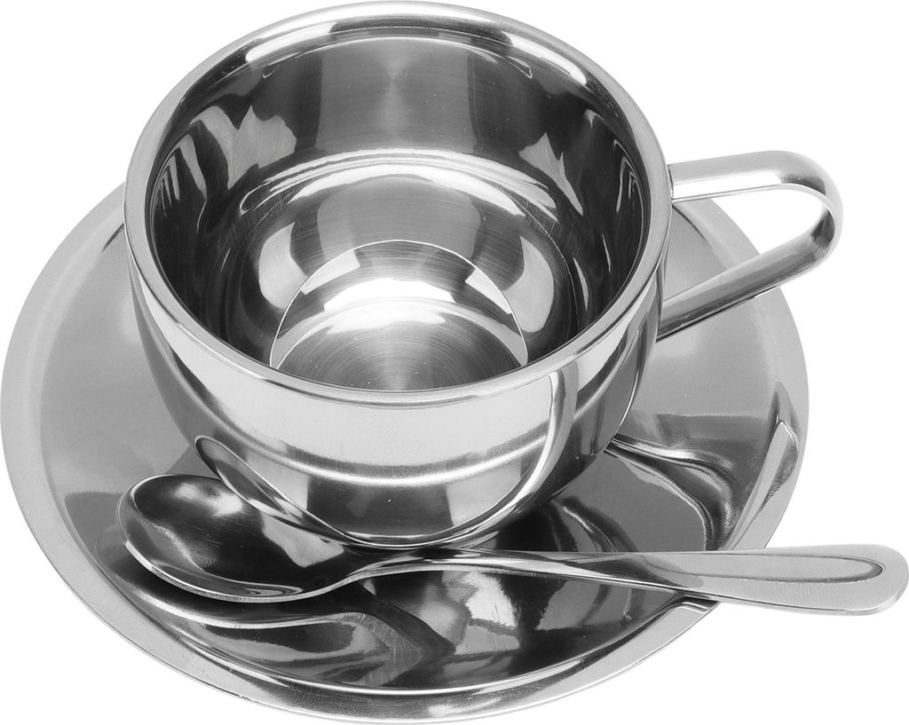 180ml Isolierte Kaffeetasse Set 304 Edelstahl Doppelwandige Tassen Teetasse mit Untertasse Löffel