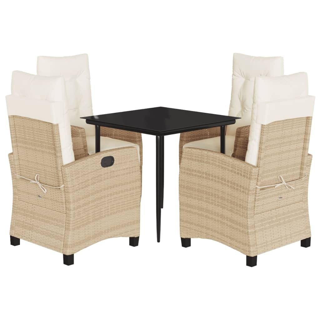 5-tlg. Garten-Essgruppe mit Kissen Beige Poly Rattan
