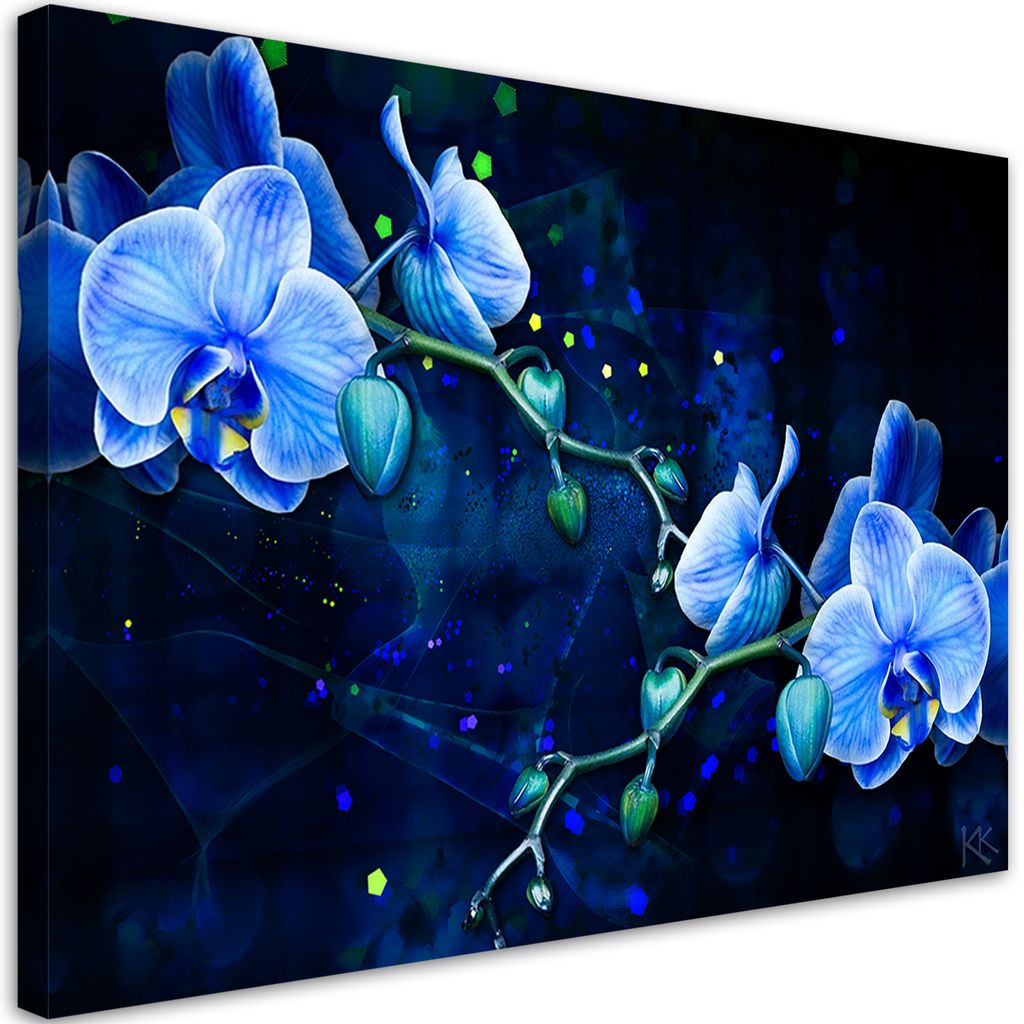Leinwandbild Blaue Orchideenblüte 100x70 Feeby Blau bild für die wand bereit zum aufhängen