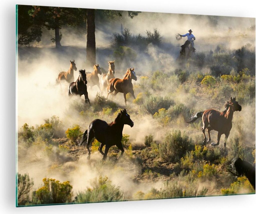 Bilder auf glas - Cowboy Cowgirl Pferd - 70x50cm - Glasbilder - Wandbilder - Kunstdruck - zum Aufhängen bereit - Wanddekoration aus Glas - Glas Bi...