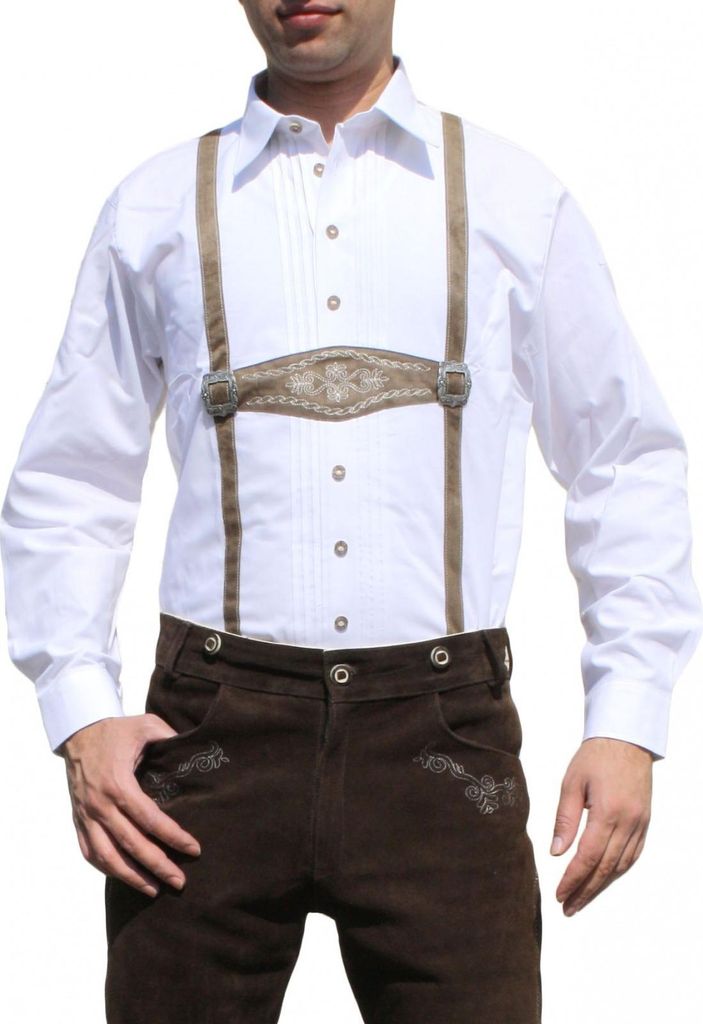 German Wear, Trachtenhemd für Lederhosen mit Verzierung weiß, Größe:M