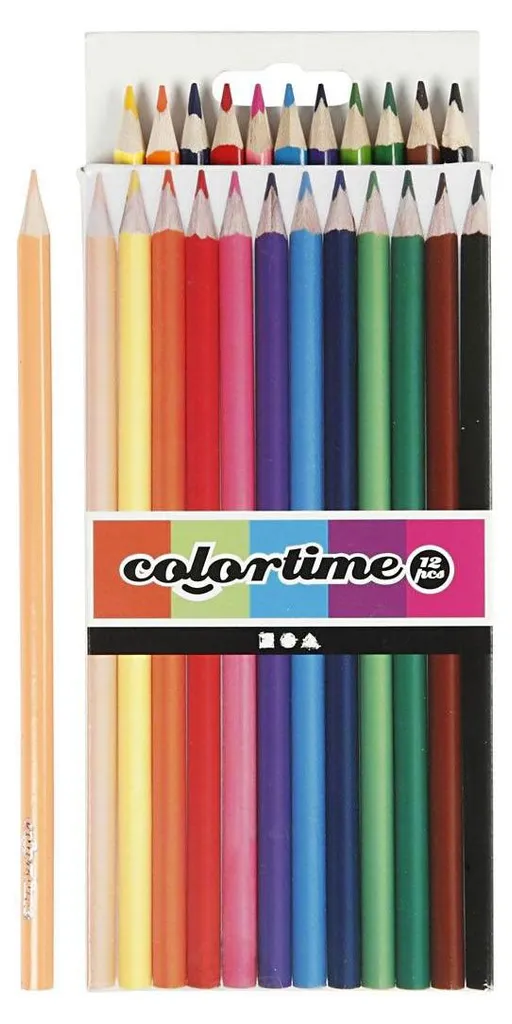 Crayons de couleur primaires - Lot de 12 crayons scolaires résistants