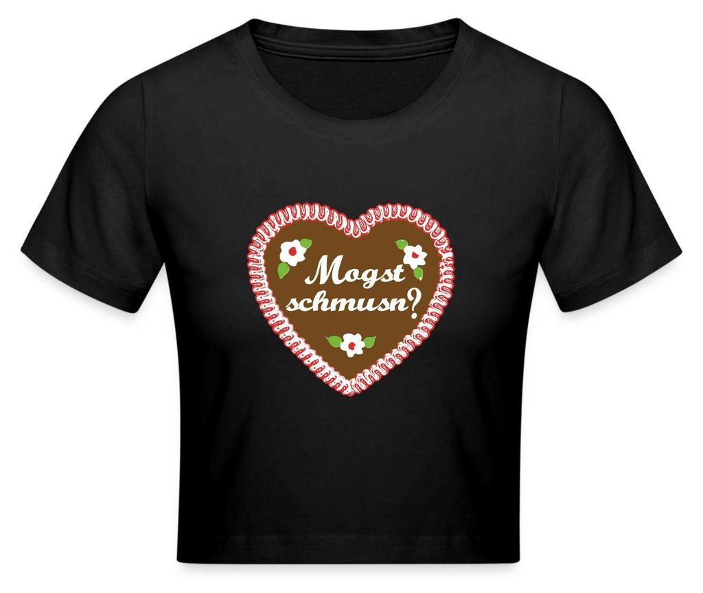 Spreadshirt Lebkuchenherz Volksfest Tracht Trachtshirt Crop Top, XL, Schwarz
