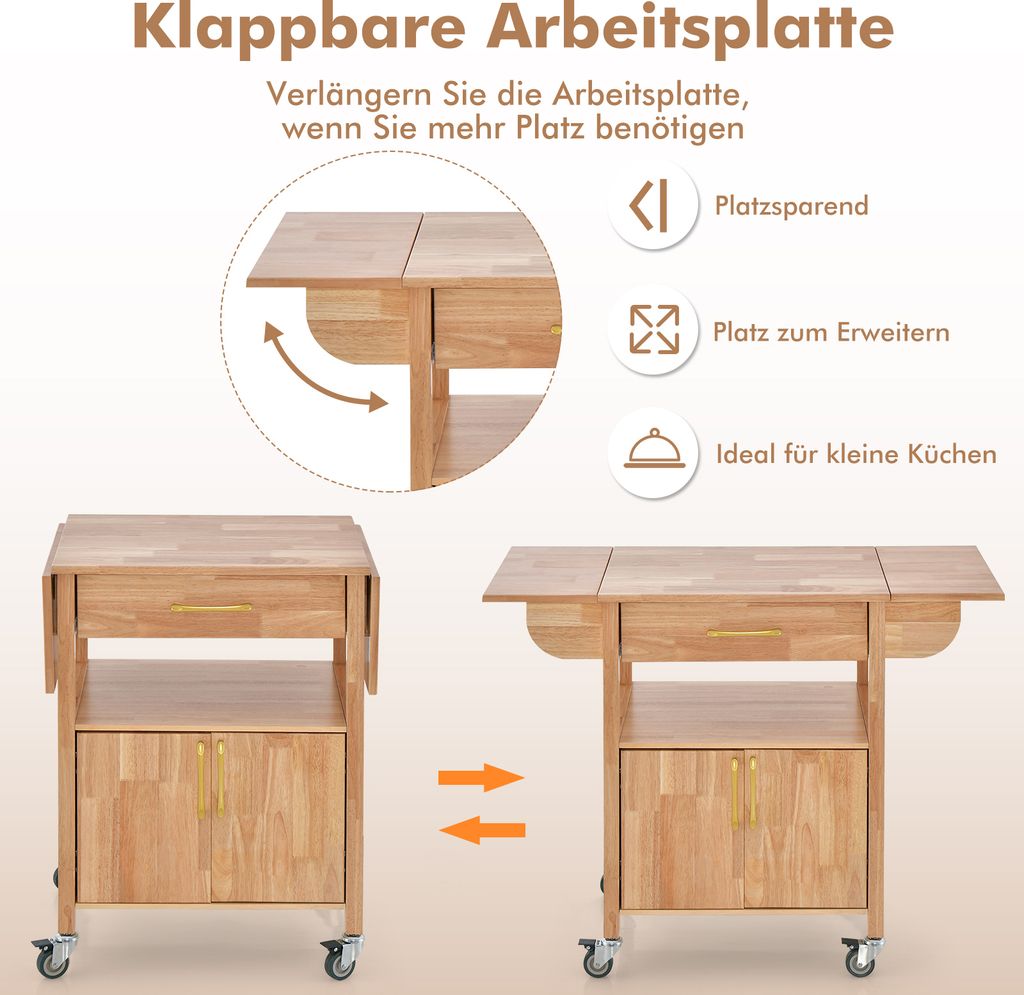COSTWAY Küchenwagen auf Rollen, Servierwagen mit klappbarer Produktbild 5