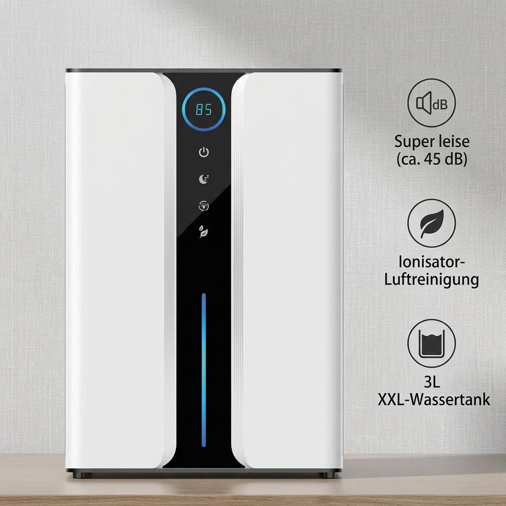 Luftentfeuchter 3L, elektrischer Raumentfeuchter mit Produktbild  KI-generiertes Bild