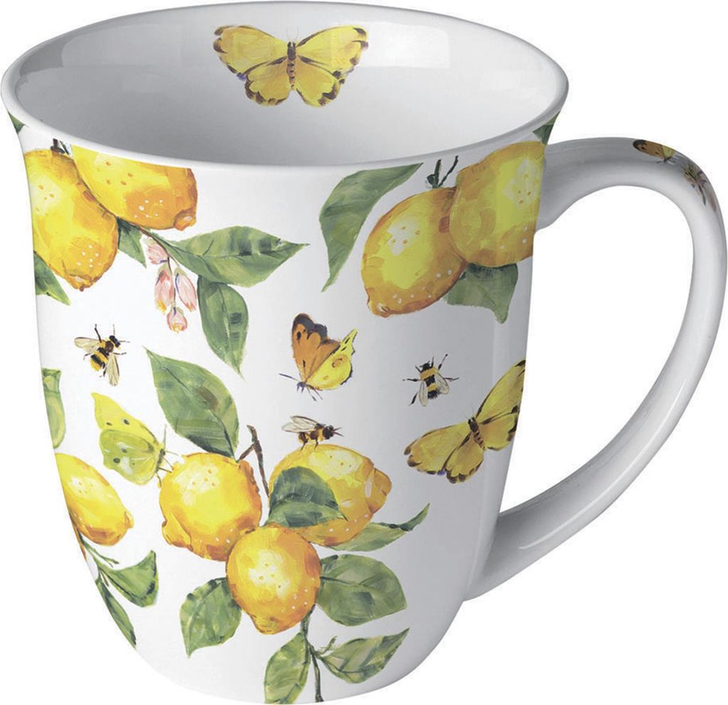 Tasse 10cm Porzellan mit Zitronen & Schmetterling Motiv Produktbild 