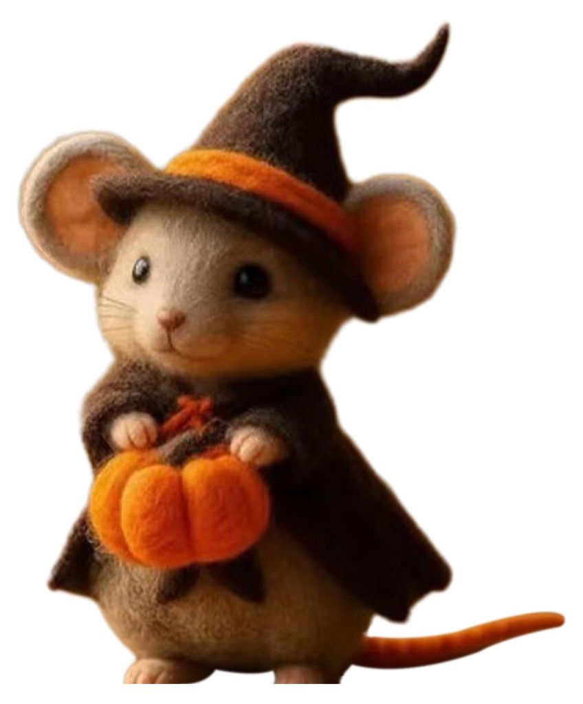 Halloween-Kürbis-Maus-Ornament mit Hexenhut, handgefertigt aus Wollfilz, Dekoration für Geburtstagsfeiern, Halloween-Dekoration