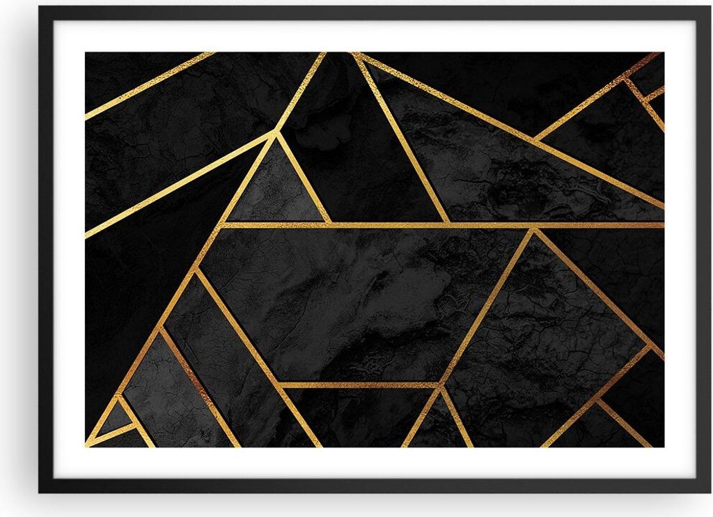 Gerahmtes Poster - Schwarzer Rahmen - Abstraktion Gold Schwarz - 70x50 cm - Wand Bild - Wanddeko - Wandbilder - Wandposter - Bilderrahmen - Bilder ...