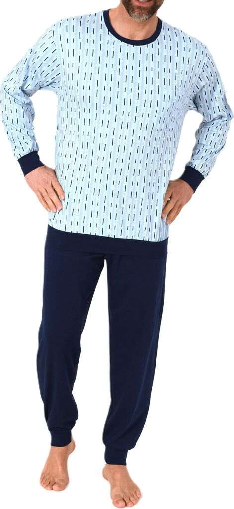 Normann Herren langarm Schlafanzug Pyjama mit Bündchen ; hellblau , 50