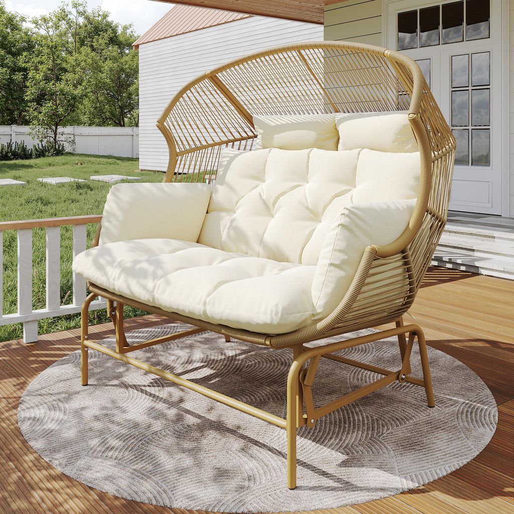 Garten-Schaukelstuhlfür zwei Personen, Patio Hängesessel, Outdoor Swing Egg Chair ,Gartenschaukel, Verandaschaukeln , Balkon oder Terrasse, Holzf...