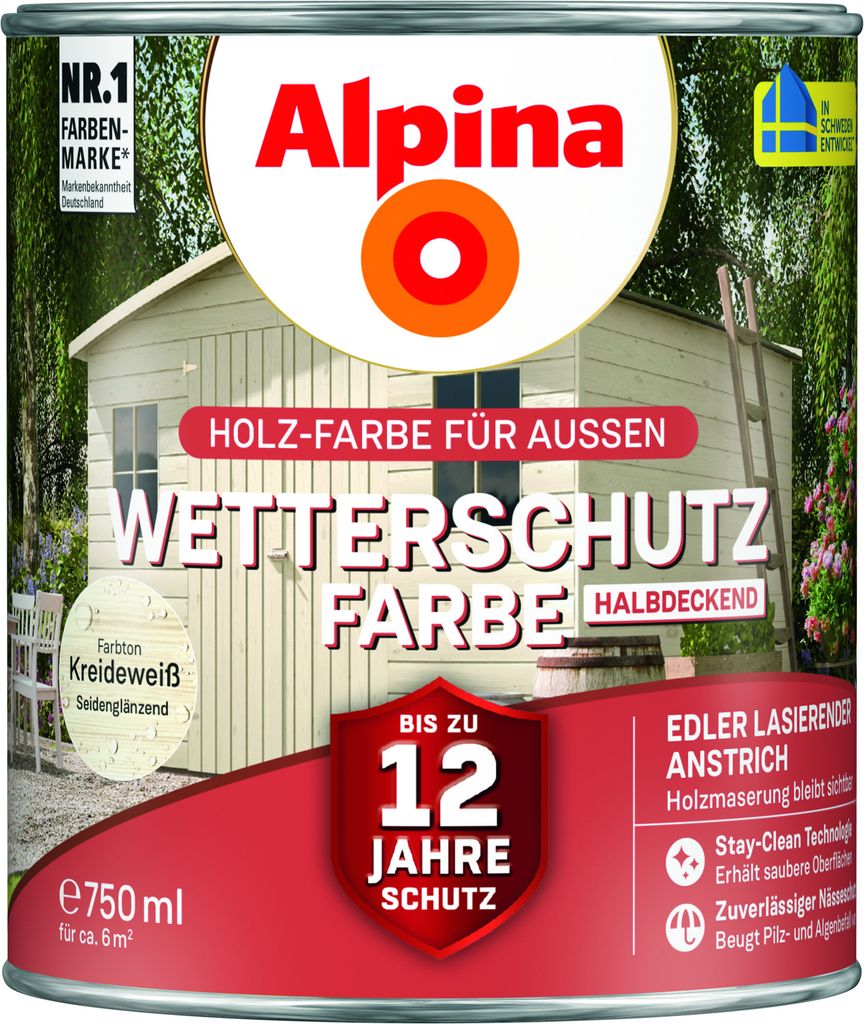 Alpina Wetterschutzfarbe halbdeckend 0,75 L kreideweiß