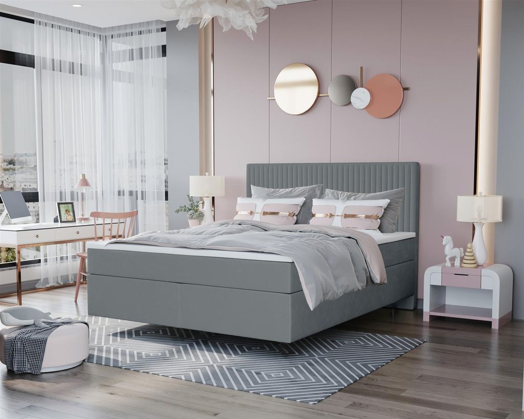 Boxspringbett Schlafzimmerbett ROCIO Nr.2 Delux 120x200cm in Stoff Grau