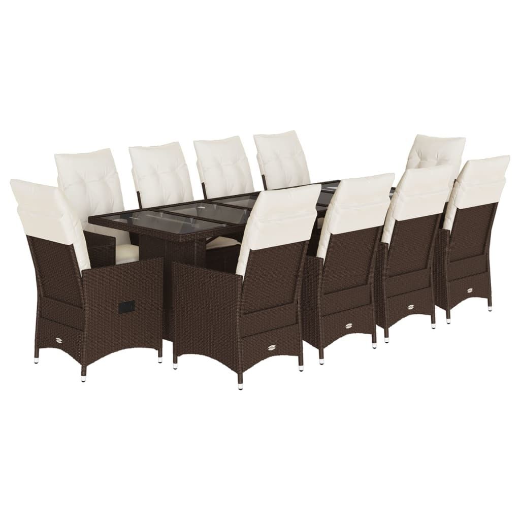 vidaXL 11-tlg. Garten-Bistro-Set mit Kissen Braun Poly Rattan