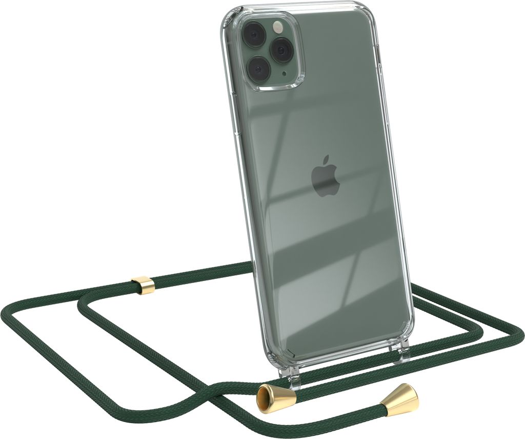 EAZY CASE Handykette kompatibel mit Apple iPhone 11 Pro Max, Handyhülle mit Umhängeband, Handykordel, Schutzhülle Clear, Band in Grün