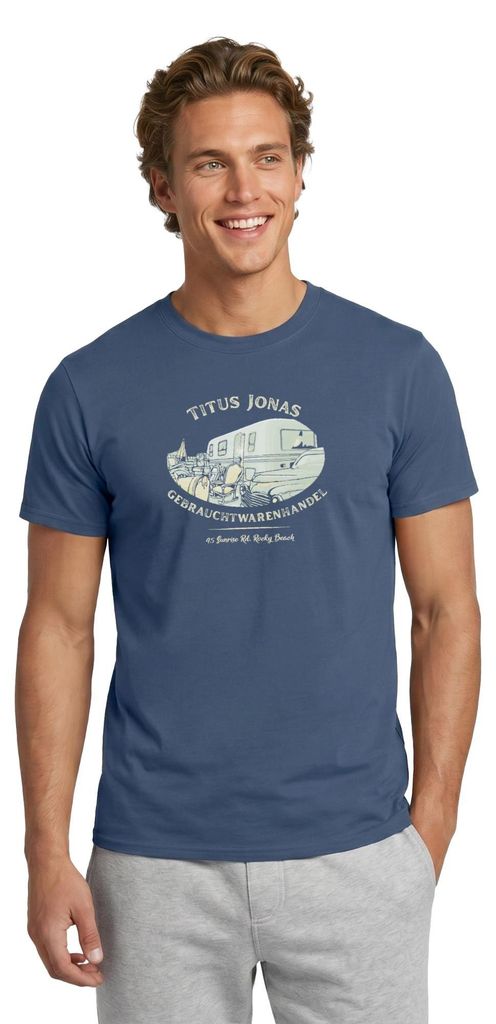 Spreadshirt Die Drei Fragezeichen Titus Jonas warenhandel Männer T-Shirt, XXL, Dunkles Denimblau