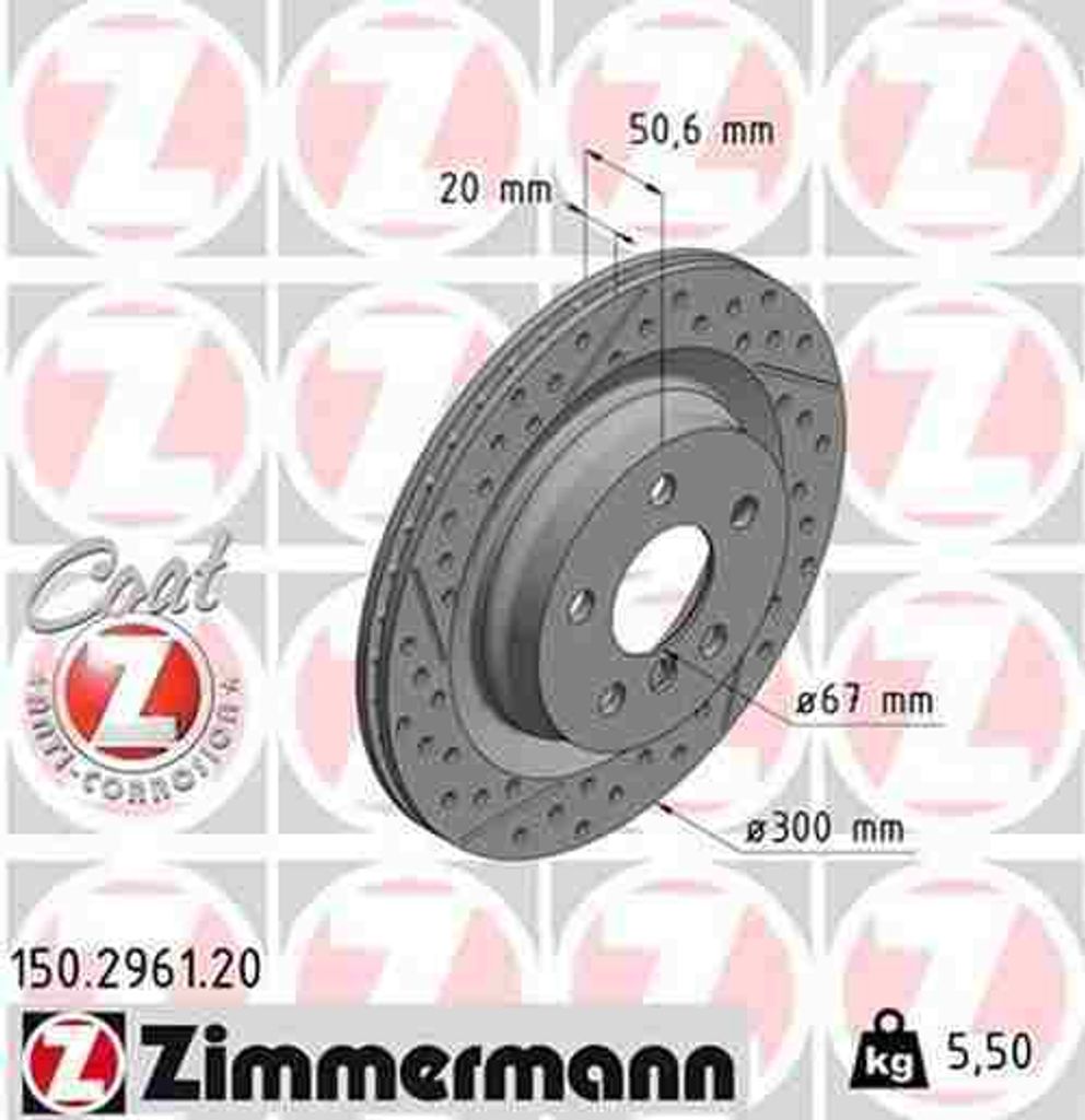 2x ZIMMERMANN 150.2961.20 Bremsscheibe Hinterachse Produktbild 