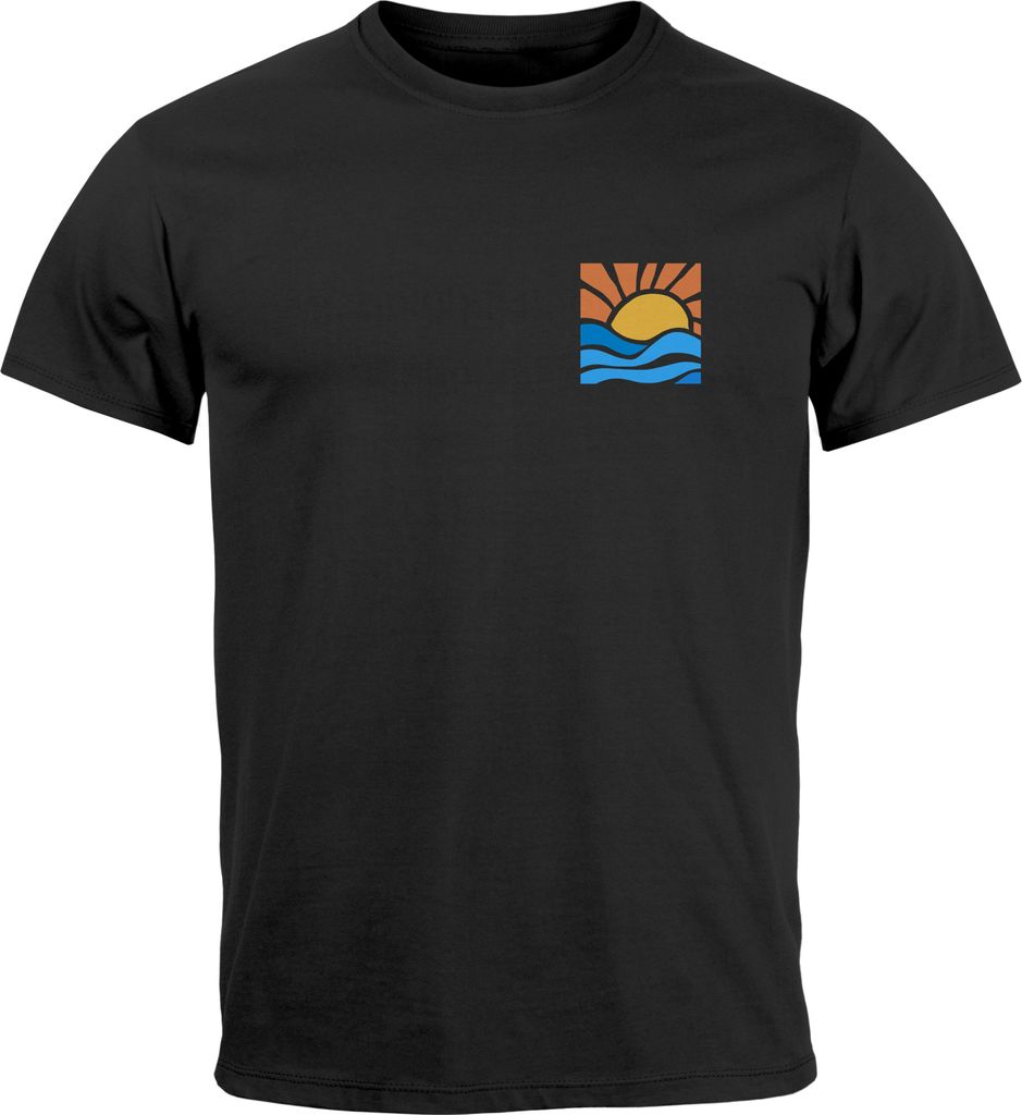 Herren T-Shirt Logo Print Sommer Sonne Welle Strand Beach Style Fashion Streetstyle Neverless schwarz 5XL
