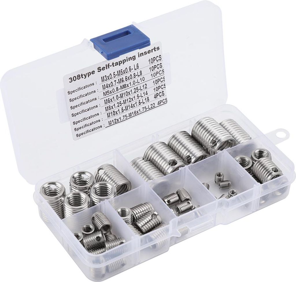 58-teiliges Set selbstschneidender Gewindeeinsätze aus Edelstahl für Innengewinde, Gewindeverstärkung und Reparaturwerkzeug