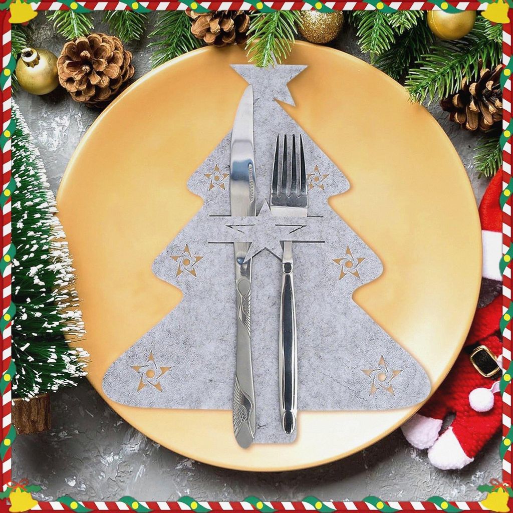 16 Stück Bestecktasche Weihnachten Bestecktasche Filz Weihnachten17 x 21 cm Tischdeko Tannenbaum Wiederverwendbar Geeignet für Weihnachtsfeiern H...