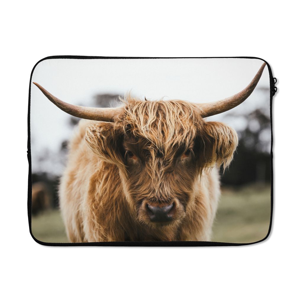 MuchoWow Laptop Hülle 15 Zoll Schottischer Highlander - Kuh - Gras - Tiere - Natur Laptoptasche - Laptoptasche - Sleeve - Rundum-Schutz