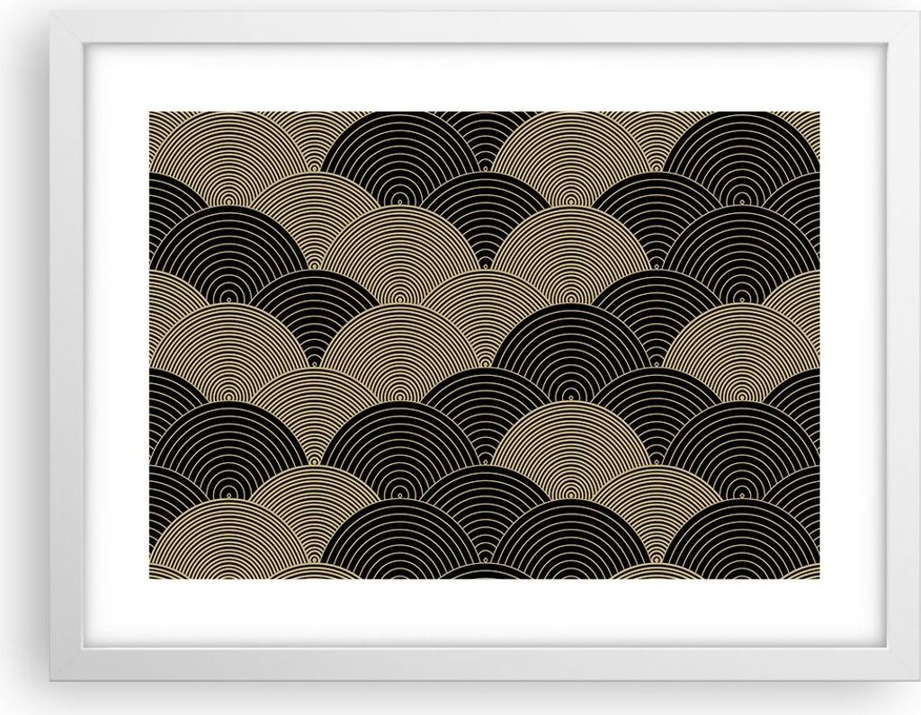 Gerahmtes Poster - Weißer Rahmen - Schwarz und Gold Kreise Grafiken - 40x30 cm - Wand Bild - Wanddeko - Wandbilder - Kunstposter - Wandposter - Bi...