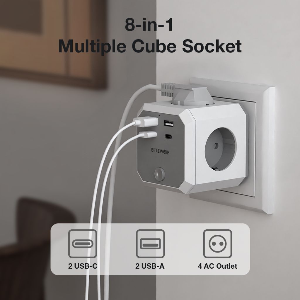 8-in-1 Wandwürfel-Steckdosenleiste EU-Stecker mit Schalter, Produktbild 4