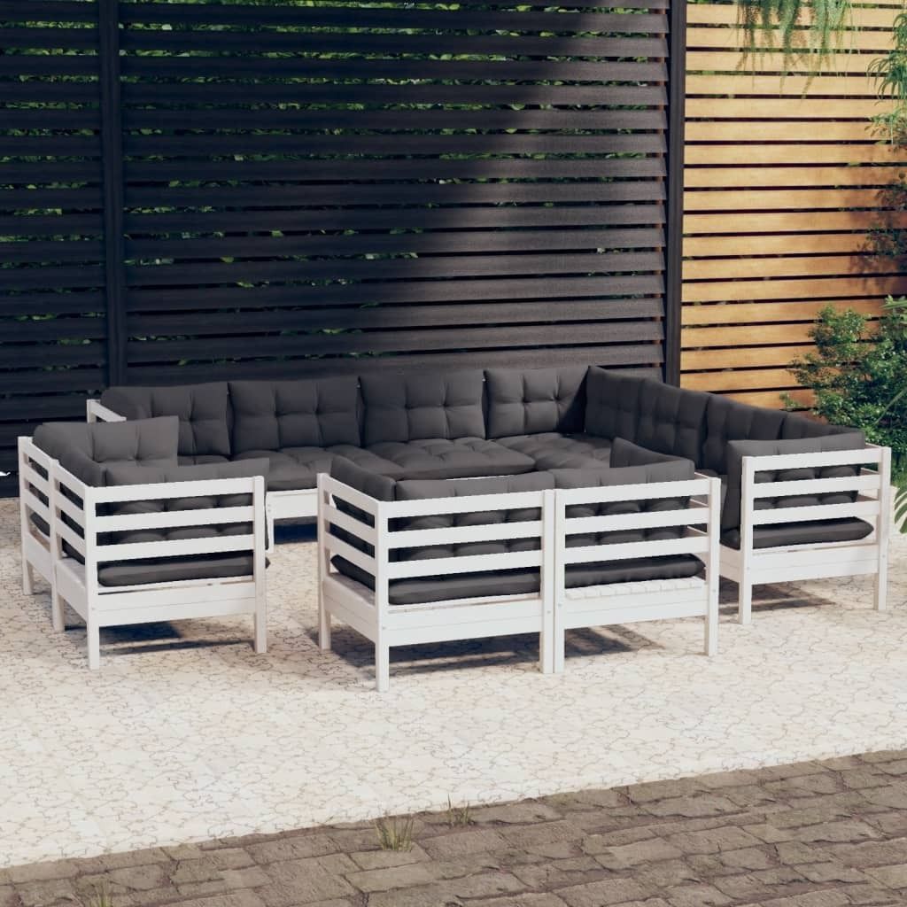 Maison Exclusive - 11-tlg. Garten-Lounge-Set mit Kissen Weiß Massivholz Kiefer